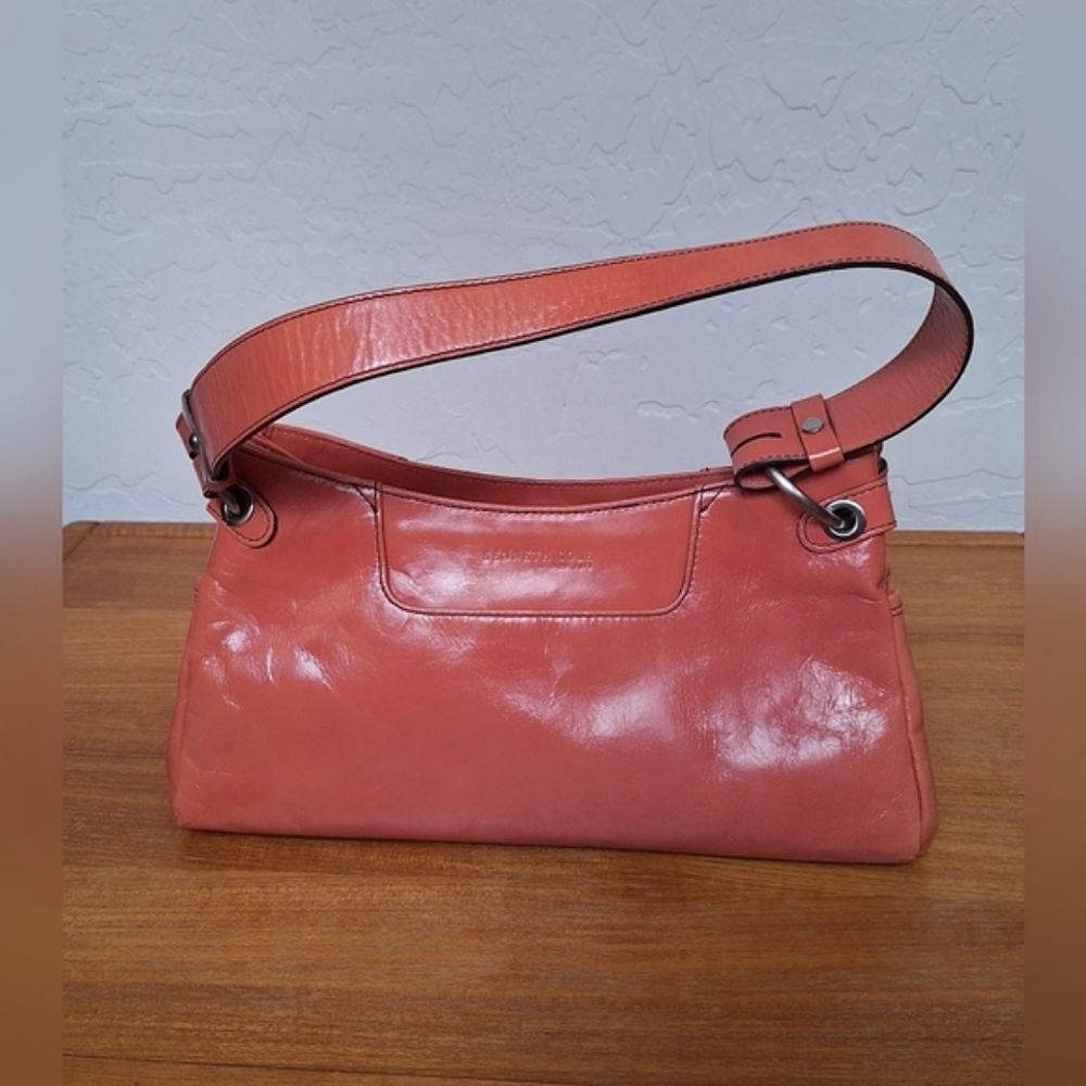 Vintage Kenneth Cole Leather Shoulder Bag Baguette Wide Strap Coral Pink